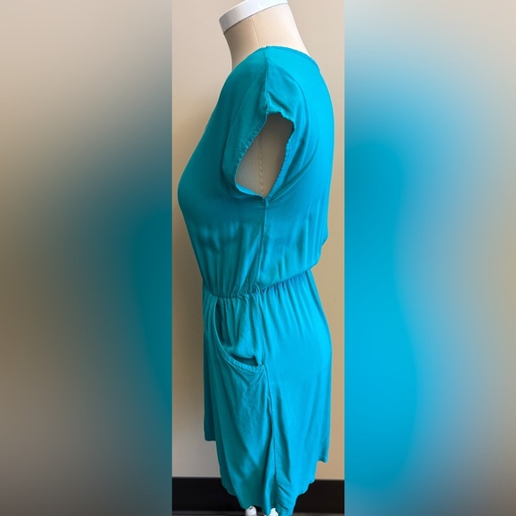 Mossimo Supply Co. Teal Mini Rayon Sundress w pockets short Sleeves size Medium - Picture 3 of 8